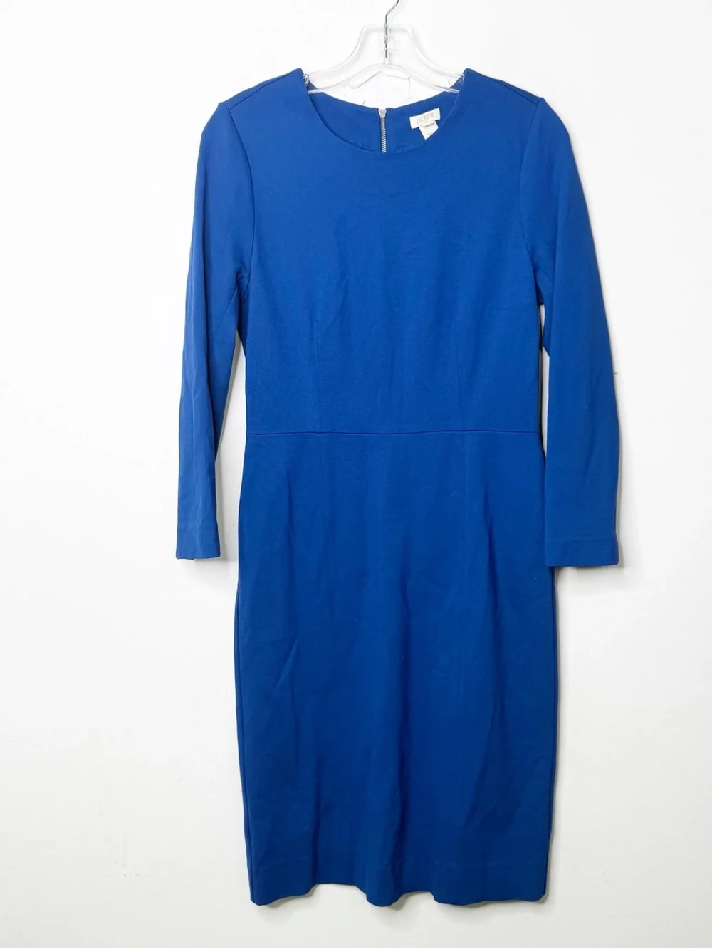 J. CREW | Classic Cobalt Blue 3/4 Sleeve Ponte Knit Sheath Dress Sz. 4 - Picture 2 of 3